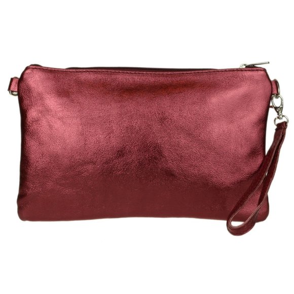 Genuine Italian Metallic Leather Clutch Bag Burgundy Uwu >:) - Picture 1 of 6